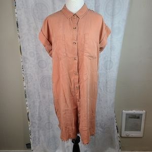 Thread and Supply 100% Lyocell burnt tangerine shirt dress raw hem med